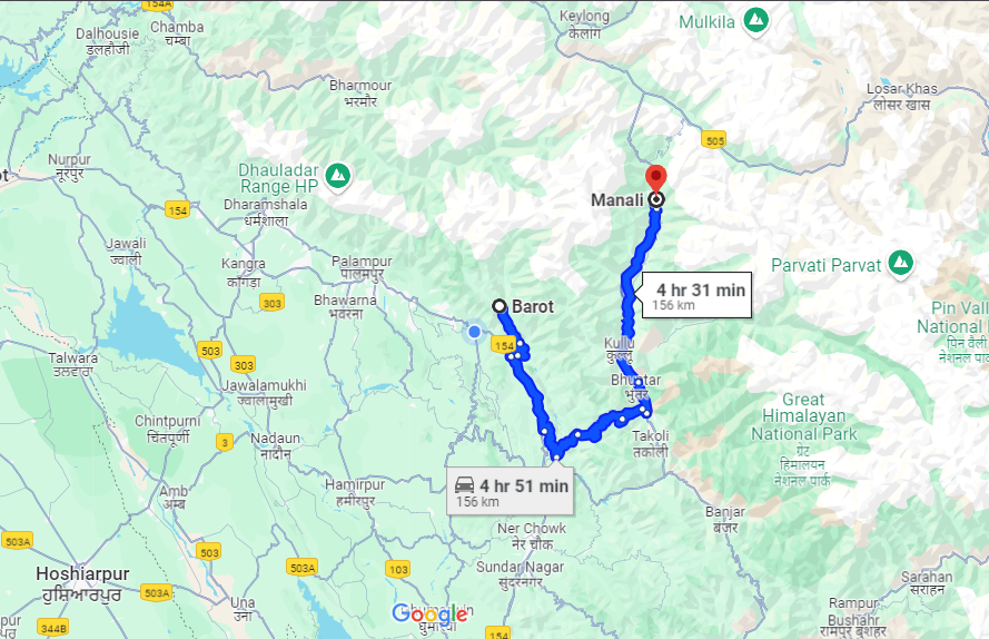 Barot to Manali Distance